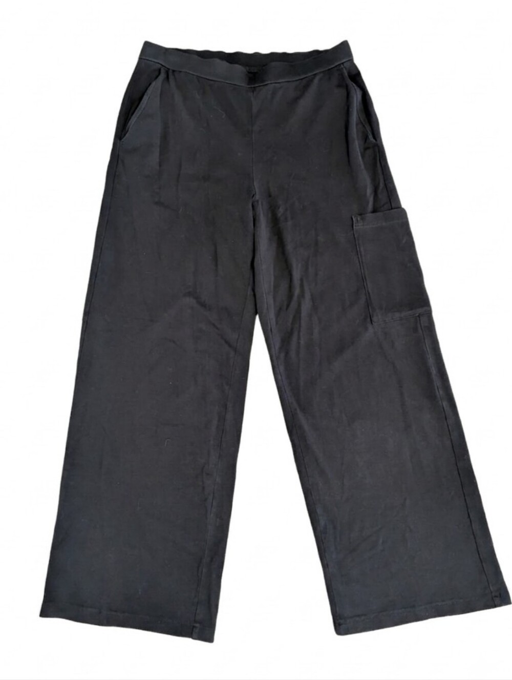 Eileen Fisher Black Organic Cotton Pull-on Wide Leg Crop Pants Cargo Pockets S
